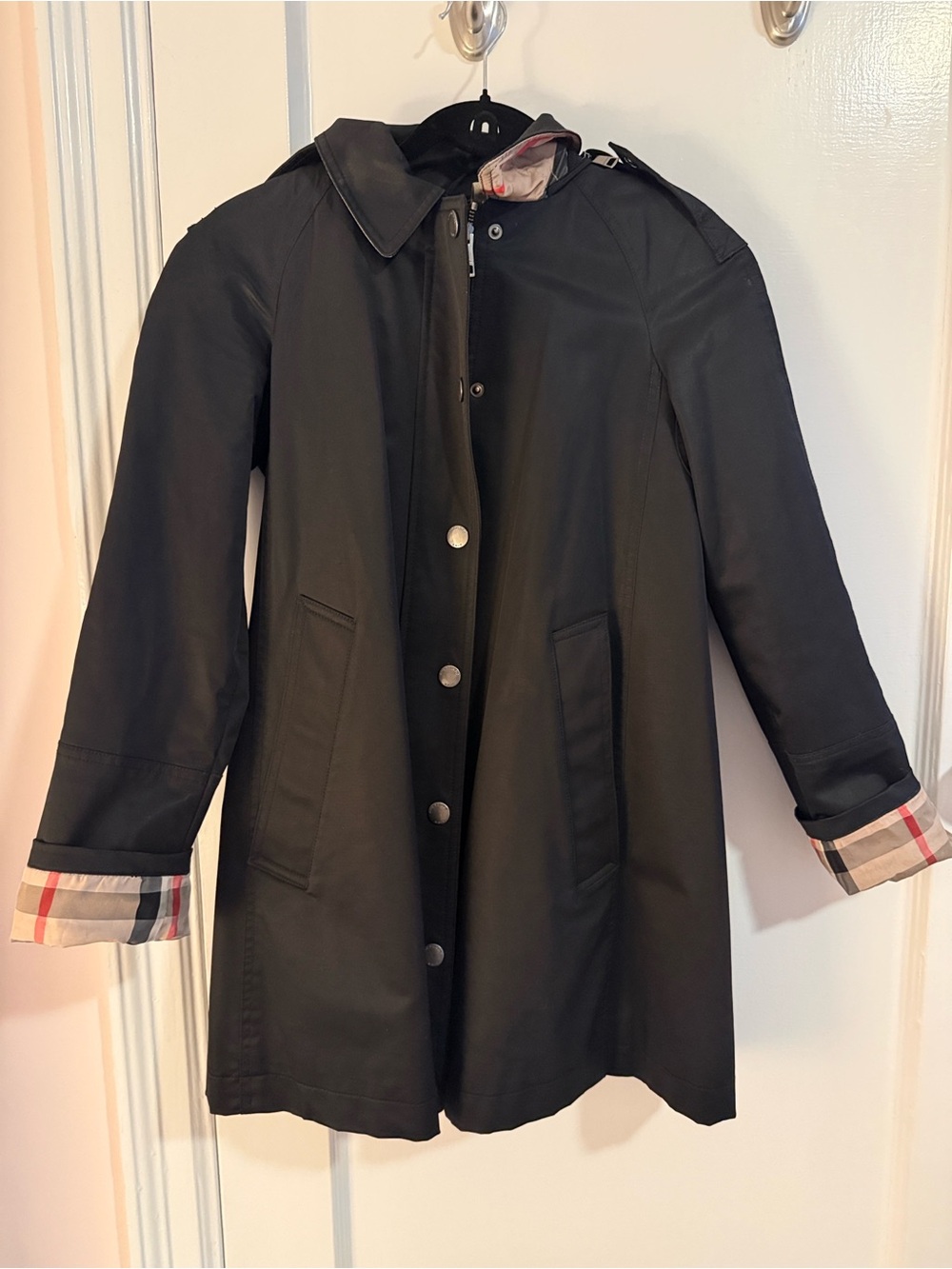 Burberry Black Trench Coat with Signature Check Cuffs